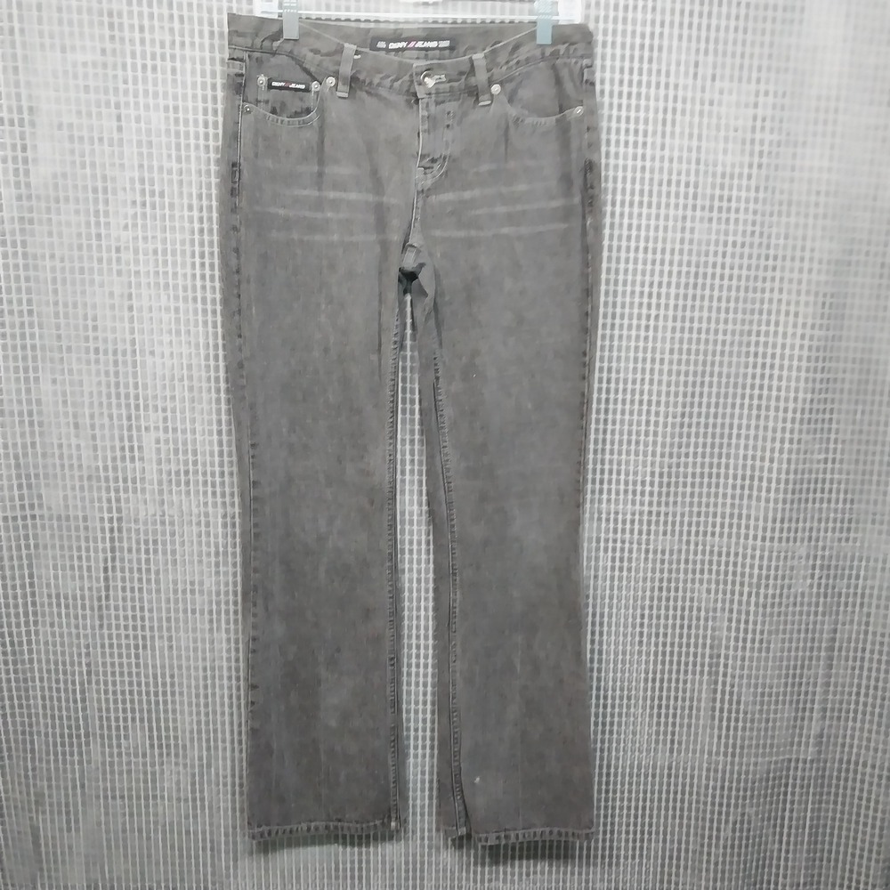 DKNY Women Jeans Straight Leg Pink Back Pocket Embroidery Size 9 Gray‎